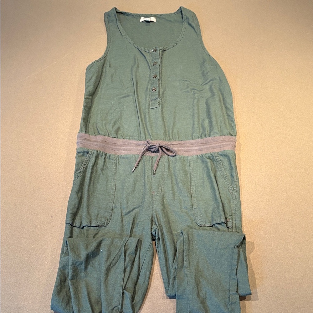 Triple Five Soul Olive Green Sleeveless Henley Jumpsuit